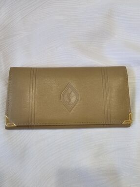 Yves Saint Laurent Tan Leather Vintage Continental Wallet with Gold Corners
